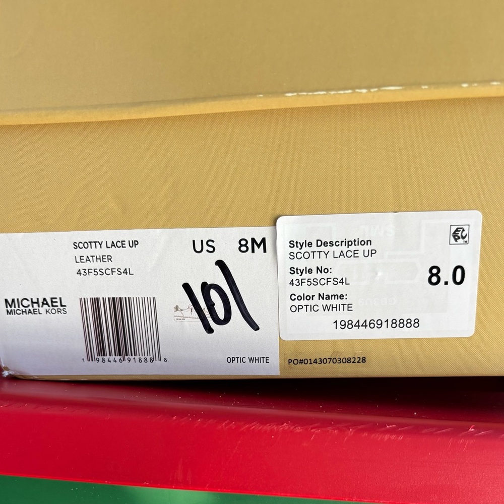Michael Kors White Leather Sneakers with Gold & Silver Hardware - Picture 4 of 7